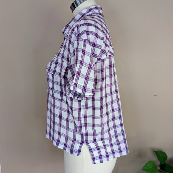 BP Drop Shoulder Purple Plaid Top - Size Small - Picture 3 of 8